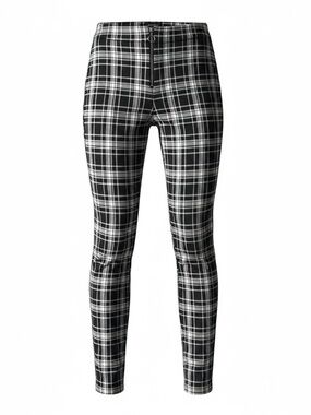 Kendall & Kylie Plaid Pants Skinny Women’s Large Pull on Ponte Pants Black White